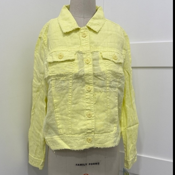 Anthony’s Resort Wear Jackets & Blazers - Anthony’s Resort Wear Yellow Linen Lightweight Frayed Edge Button Jacket Sz M